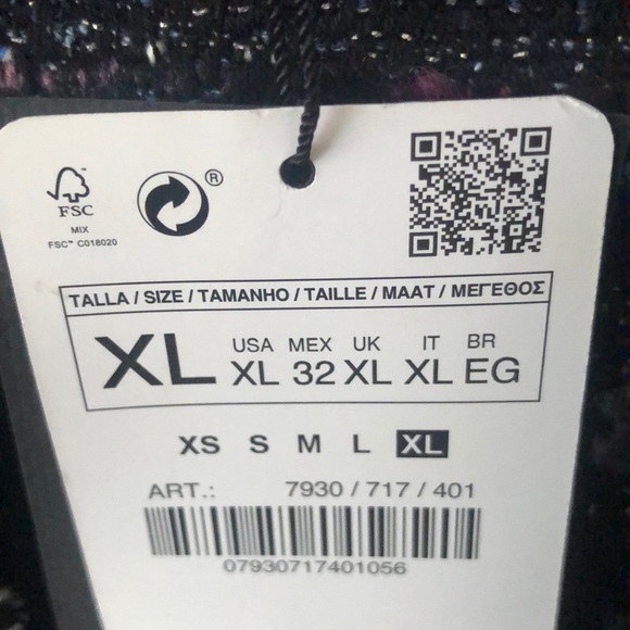 ZARA Woman navy multi tweed dress tunic frayed edges long sleeves - Picture 7 of 12